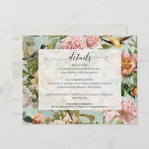 Floral Dusty Pink Country Chic Wood Blue Details Invitation