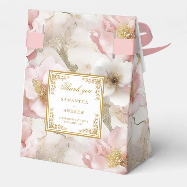 Floral Dusty Pink Ivory Gold Wedding Favor Box (Floral Dusty Pink Ivory Gold Wedding Favor Box)