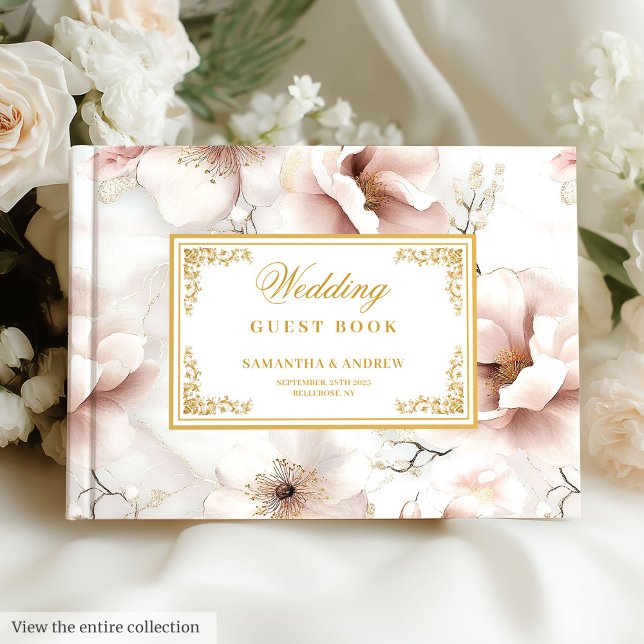 Floral Dusty Pink Ivory Gold Wedding Guest Book (Floral Dusty Pink Ivory Gold Wedding Guest Book

)