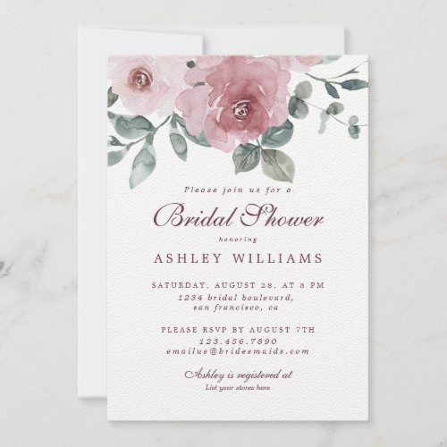 Floral Dusty Pink Rose Bridal Shower Invitation