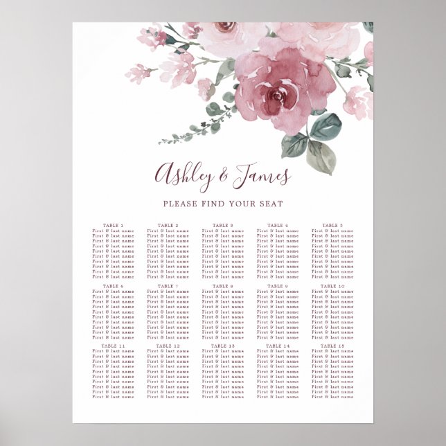 Floral Dusty Pink Rose Wedding Poster (Front)