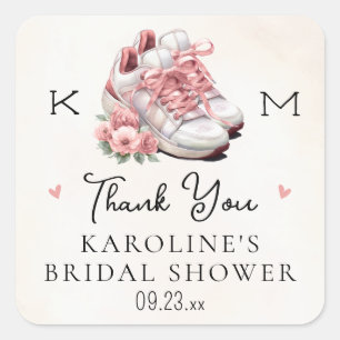 Floral Dusty Pink Sneakers Bridal Shower Thank You Square Sticker