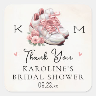 Floral Dusty Pink Sneakers Bridal Shower Thank You Square Sticker