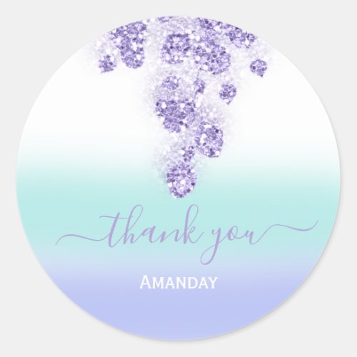 Floral Dusty Purple Blue Bridal Name  Sweet 16th Classic Round Sticker