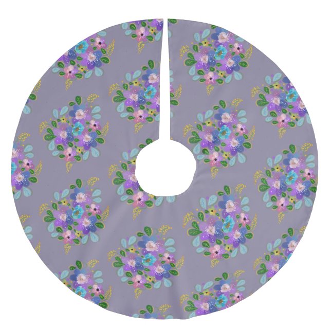 Floral Dusty Purple Spring Flowers Pretty Garden Brushed Polyester Tree Skirt (Front)