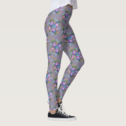 Floral Dusty Purple Spring Garden Pretty Flowers Leggings