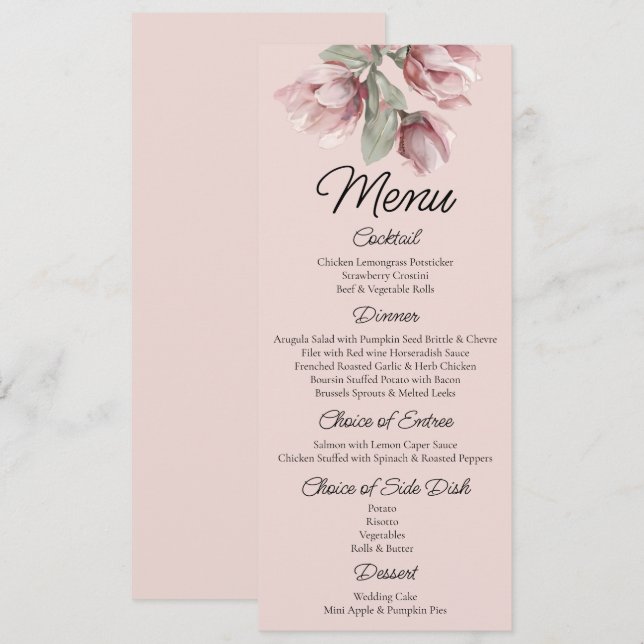 Floral, Dusty rose Blush Wedding    Menu (Front/Back)