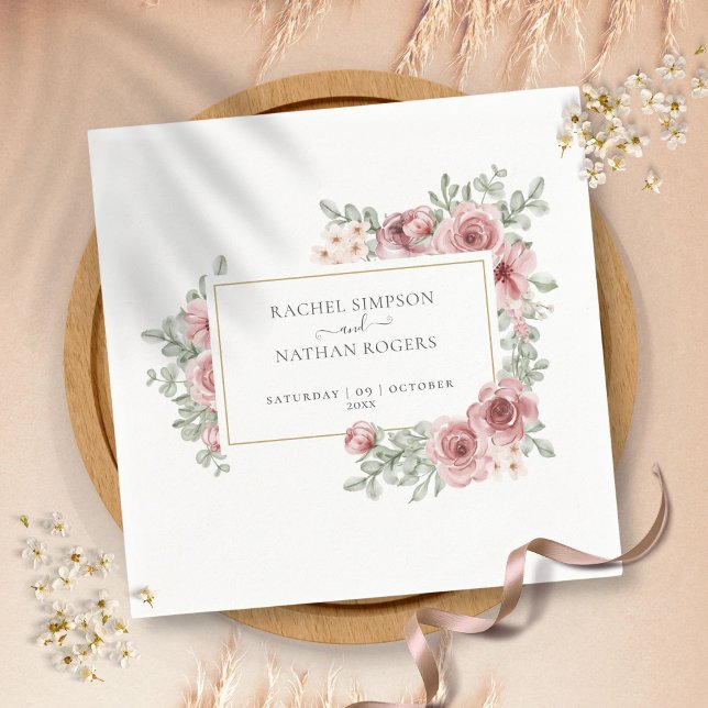 Floral Dusty Rose Elegant Gold Frame Napkins (Creator Uploaded)