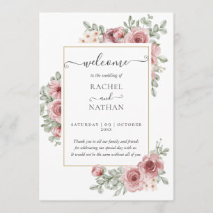 Floral Dusty Rose Elegant Wedding Program