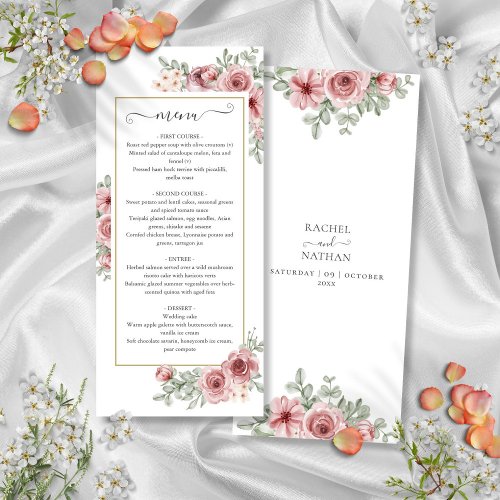 Floral Dusty Rose Gold Wedding Dinner Menu