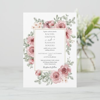 Floral Dusty Rose Gold Wedding Invitation | Zazzle