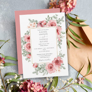 Floral Dusty Rose Gold Wedding Invitation