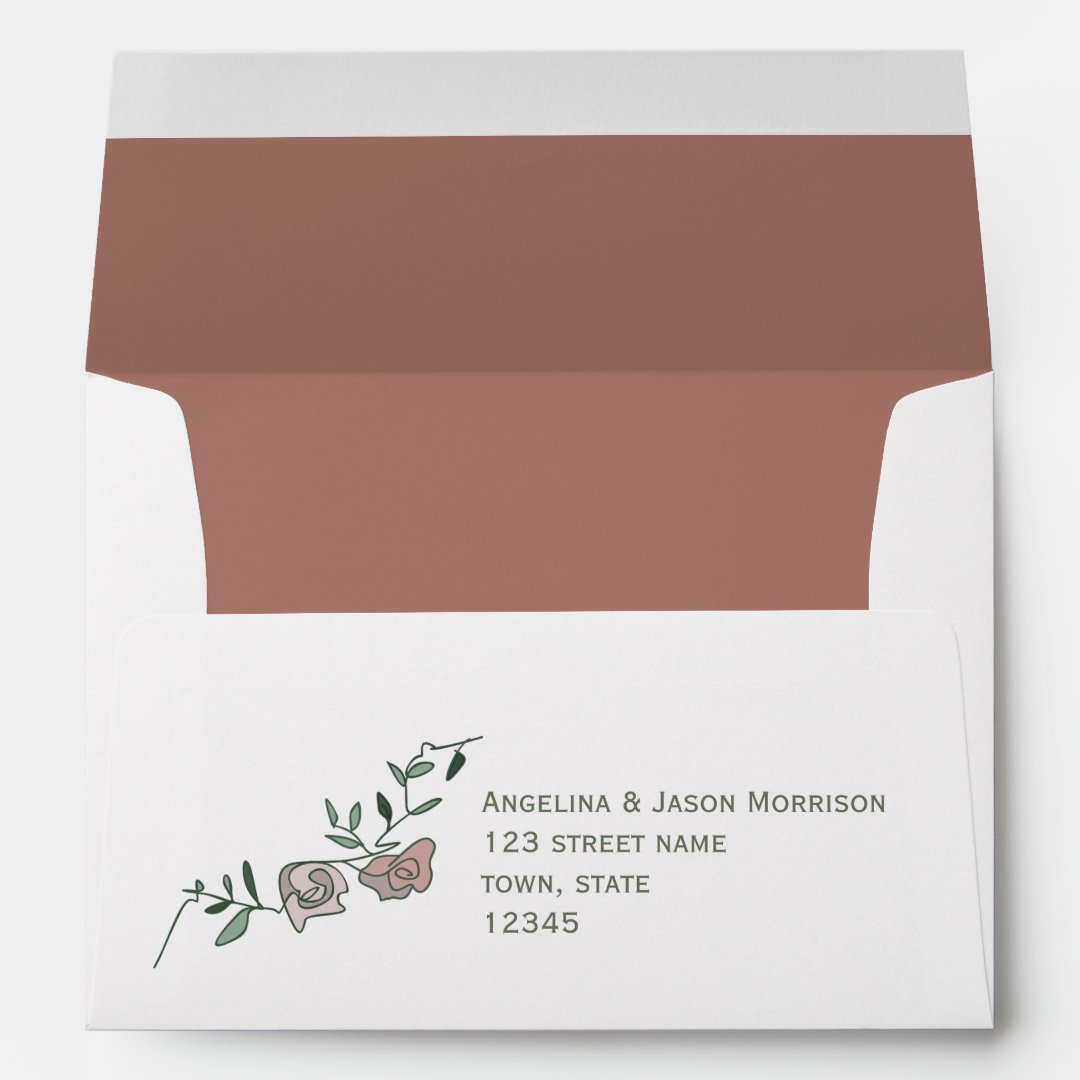 Floral Dusty Rose Return Address 5x7 Envelope Zazzle