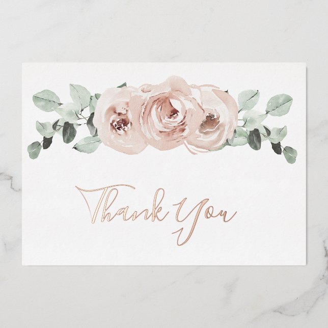 Floral Dusty Rose Wedding Foil Thank You Card (Front)
