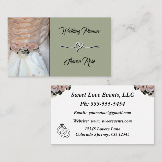 Floral Dusty Sage Wedding Planner Business Card (Front/Back)