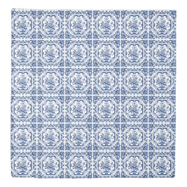 Floral Dutch Tiles Pattern Duvet Cover (Front)