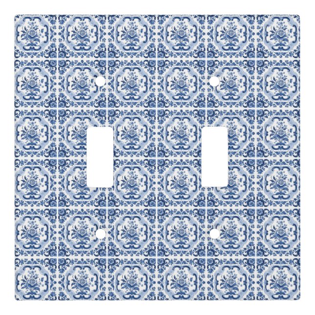 Floral Dutch Tiles Pattern Light Switch Cover (Front)