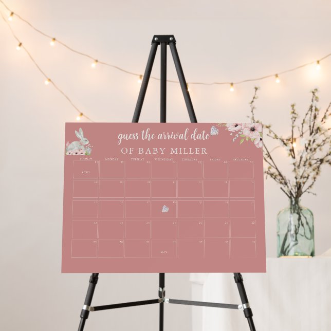 Floral Easter Baby Shower Due Date Calendar Game Foam Board (In Situ (Stand))