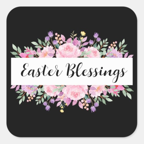 Floral Easter Blessing Classy Custom Text Square Sticker