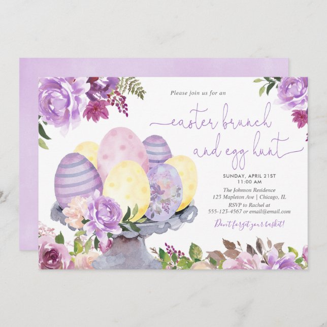 Floral Easter brunch and egg hunt Invitation (Front/Back)