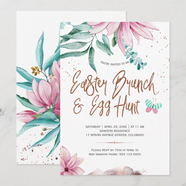Floral Easter brunch and egg hunt magnolia Invitation (Front/Back)