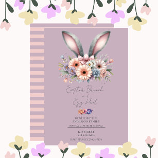 Floral Easter Brunch Bunny Ears Purple Invitation