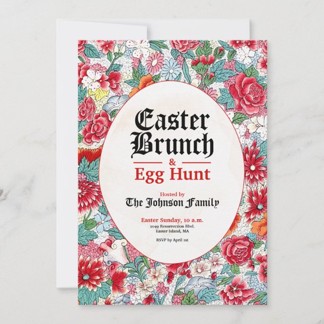 Floral Easter Brunch & Egg Hunt Invitation (Front)