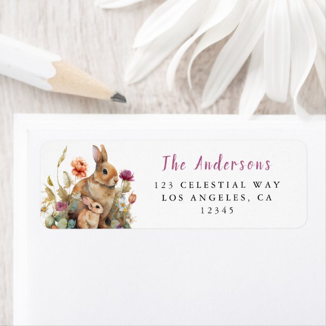Floral Easter Bunnies Address Label (Insitu)