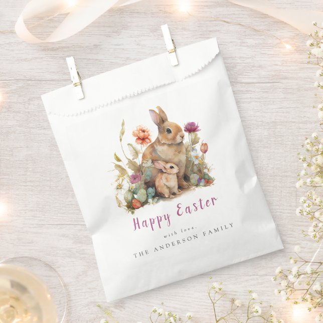Floral Easter Bunnies Favor Bag (Clipped)