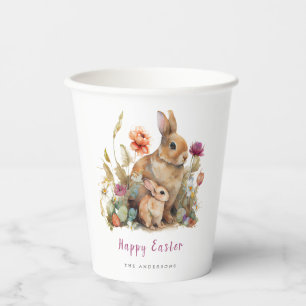 Floral Easter Bunnies Paper Cups