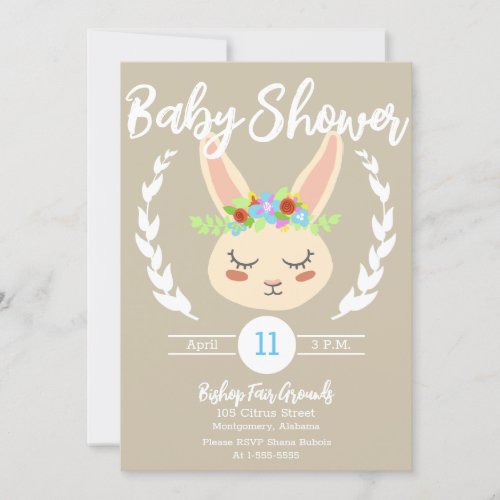 Floral Easter Bunny Baby Shower Invitation