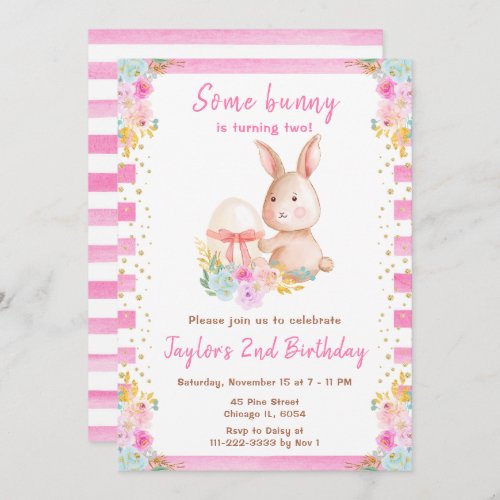 Floral Easter Bunny Birthday Invitation
