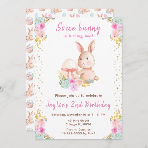 Floral Easter Bunny Birthday Invitation
