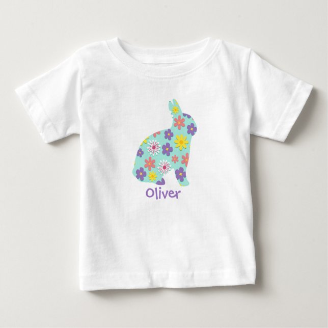 Floral Easter Bunny Custom Name T-Shirt (Front)