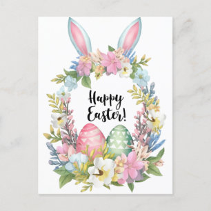 Floral Easter bunny ears with eggs Holiday Postcard