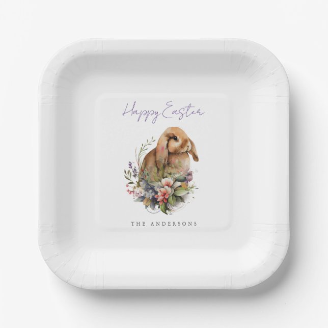Floral Easter Bunny Paper Plates (Front)