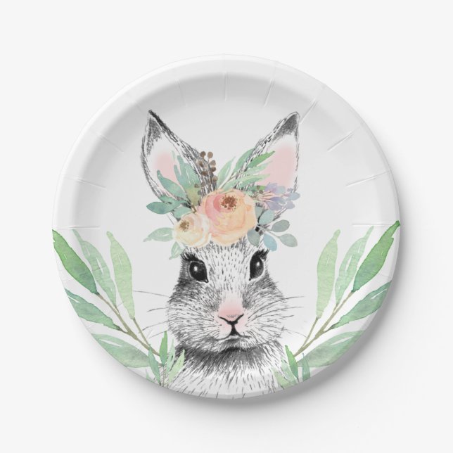 Floral Easter Bunny Paper Plates (Front)