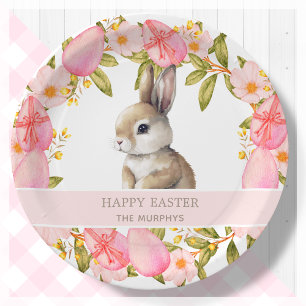 Floral Easter Bunny Personalized Paper Plates