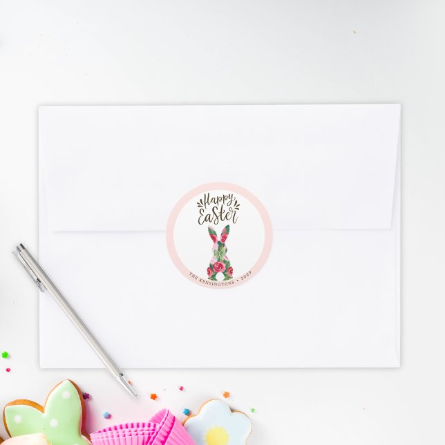 Floral Easter Bunny Personalized Stickers (Floral Easter Bunny Personalized Stickers)