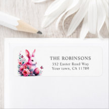 Floral Easter Bunny Return Address