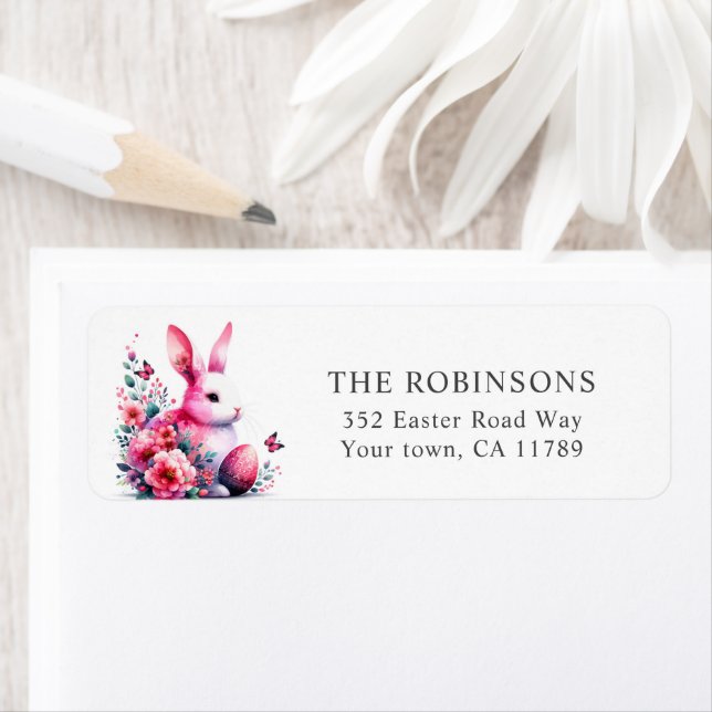 Floral Easter Bunny Return Address Label (Insitu)