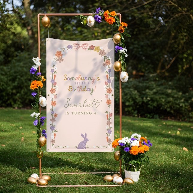 Floral Easter Bunny Somebunny’s Having a Birthday  Banner (Floral Easter Bunny Somebunny’s Having a Birthday Banner)