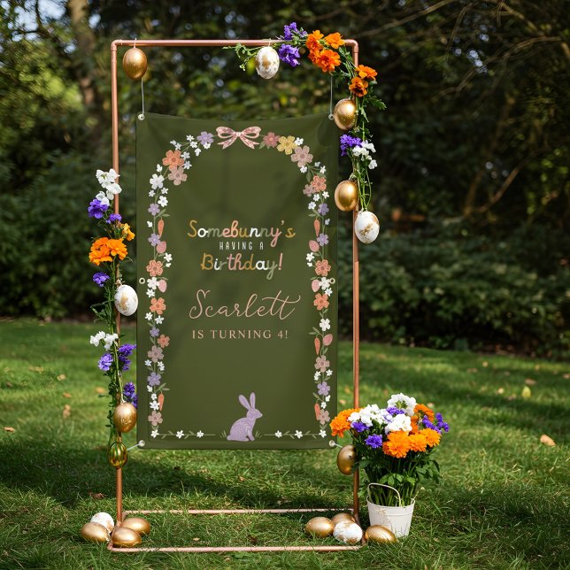 Floral Easter Bunny Somebunny’s Having a Birthday  Banner (Floral Easter Bunny Somebunny’s Having a Birthday Banner)