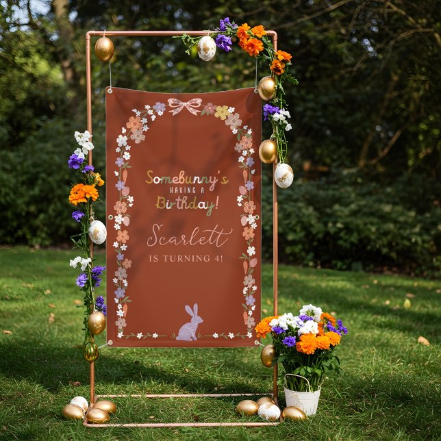 Floral Easter Bunny Somebunny’s Having a Birthday  Banner (Floral Easter Bunny Somebunny’s Having a Birthday Banner)