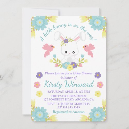 Floral Easter Bunny  Spring Birds Baby Shower Invitation