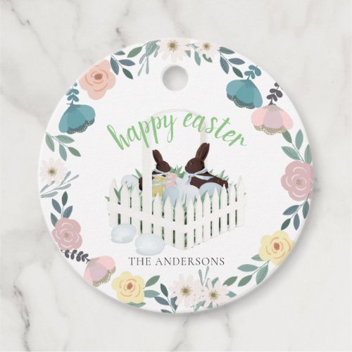 Floral Easter Chocolate Bunnies Eggs White Favor Tags