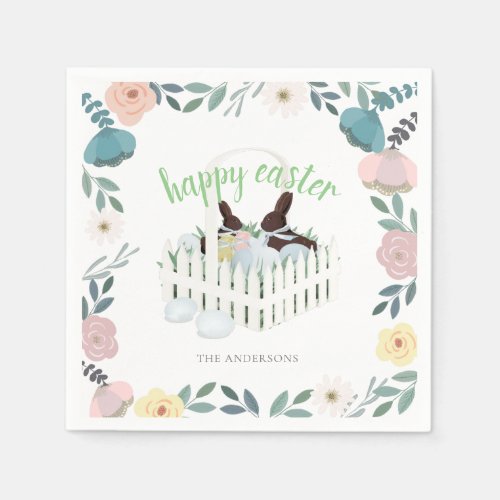 Floral Easter Chocolate Bunnies  Eggs White Napkins