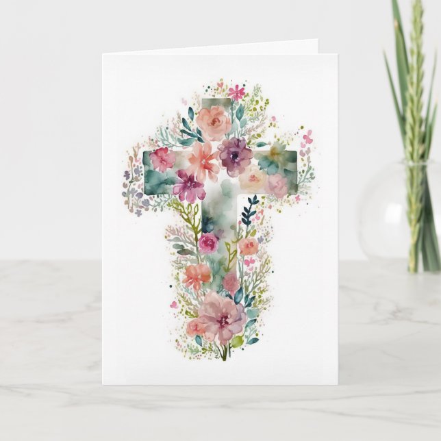 Floral Easter Cross Holiday Card (Front)
