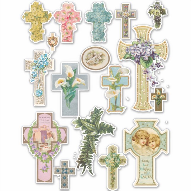Floral Easter Crosses vintage Religious Art Sticker (Front)