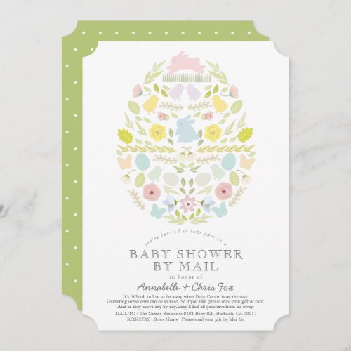 Floral Easter Egg Bunny Baby Shower by Mail Invitation